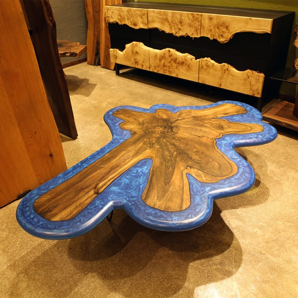 Natural Edge Blue and Walnut Epoxy Table