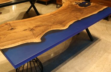 Blue and Walnut Table Top Natural Edge