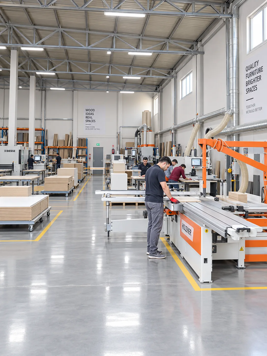 Furniture production equipment and work in progress inside the I-HOTEL factory