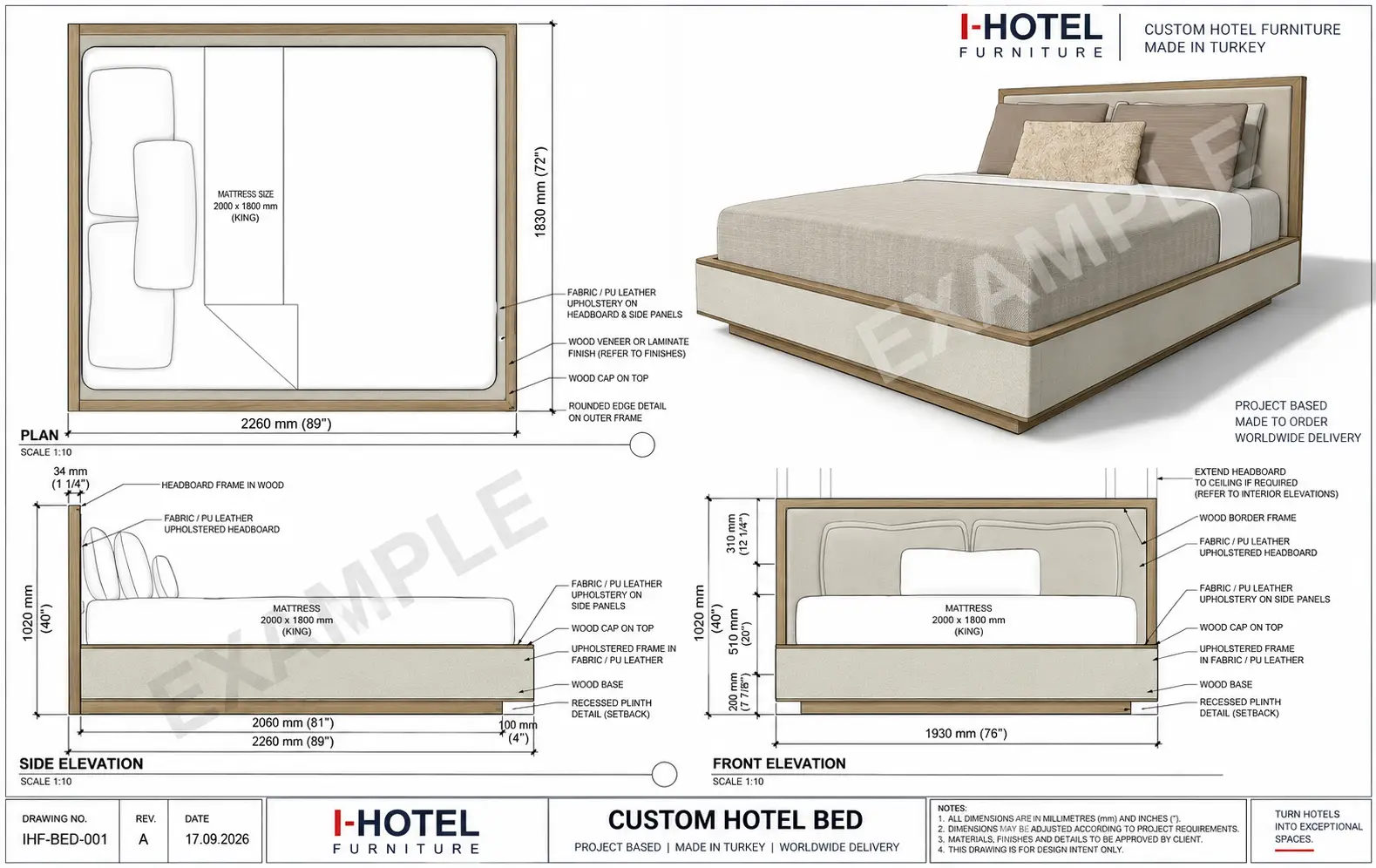 Sample AutoCAD furniture drawing used for project-based hotel furniture manufacturing