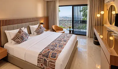 Custom hotel guest room furniture and dining furniture at Country Lodge Hotel in Sierra Leone