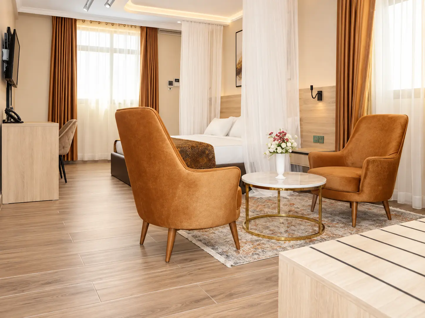 Custom hotel suite furniture at Grand Oasis Hotel Wajir Kenya