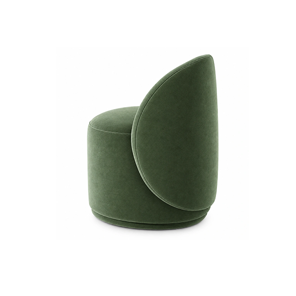 Green curved upholstered accent chair for hotel guestrooms and lounges