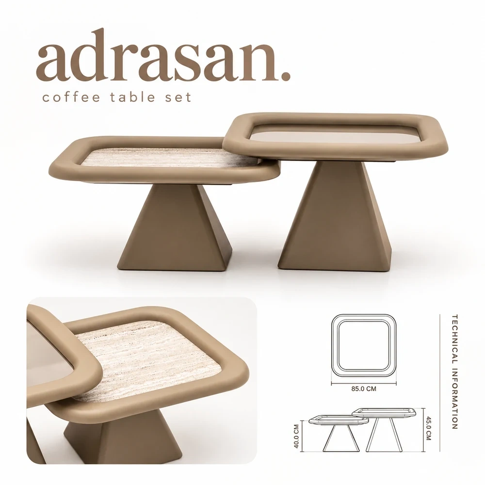 Adrasan hotel coffee table set with two sculptural tables in different heights for hospitality interiors