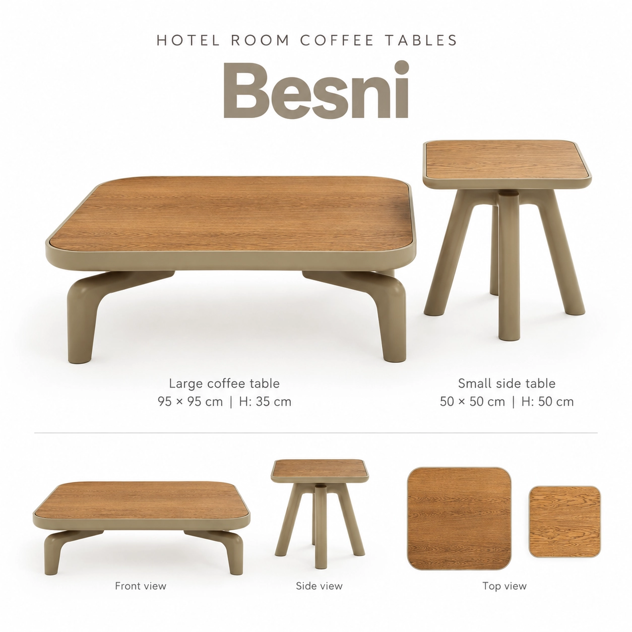 Besni hotel coffee table set with rectangular coffee table and matching side table for hotel guestrooms and suites