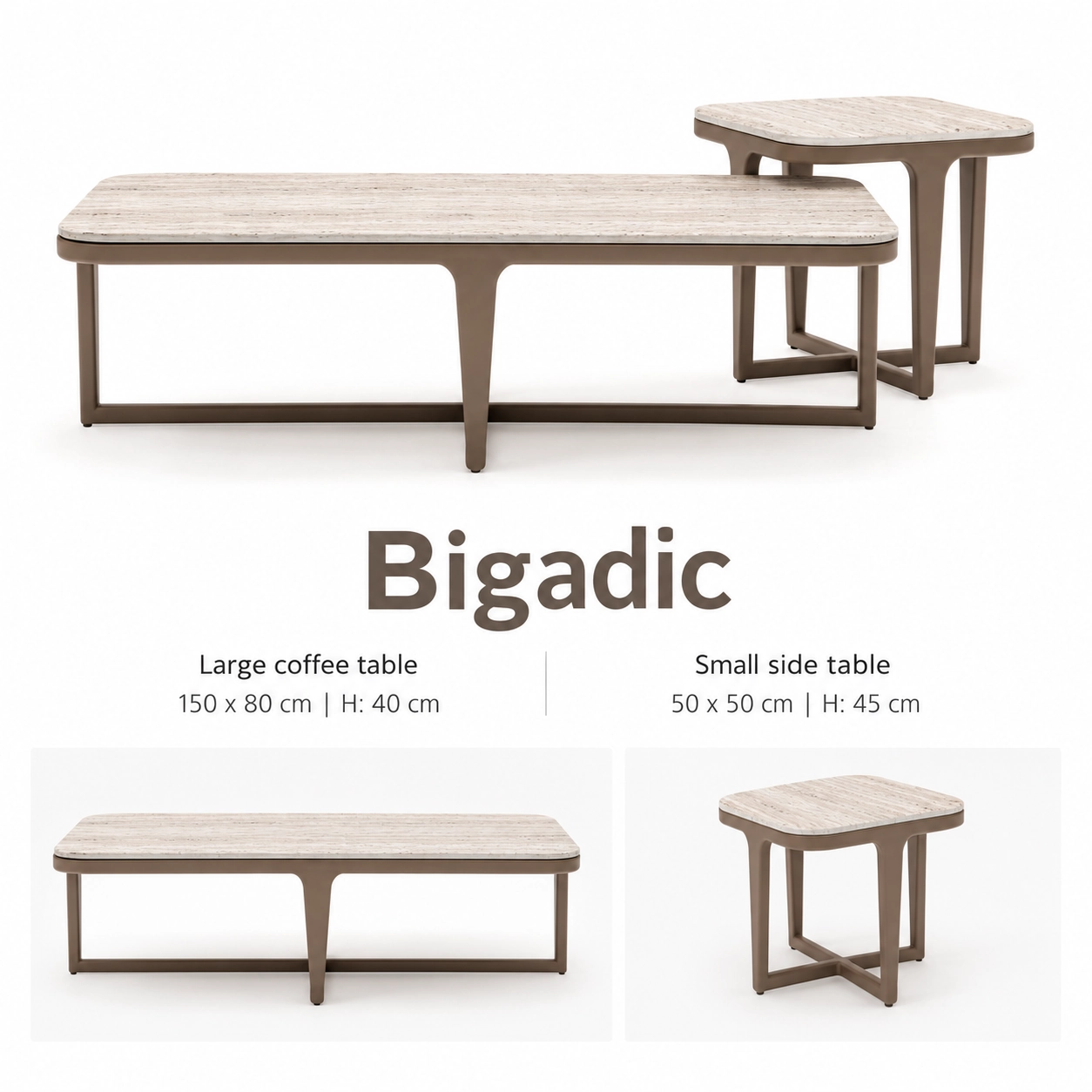 Bigadic hotel coffee table set with rectangular coffee table and matching side table for hotel guestrooms and suites