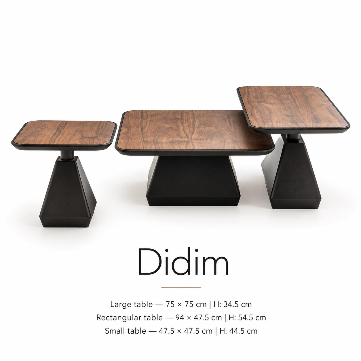 Didim hotel coffee table set with three coordinated tables in different sizes and heights