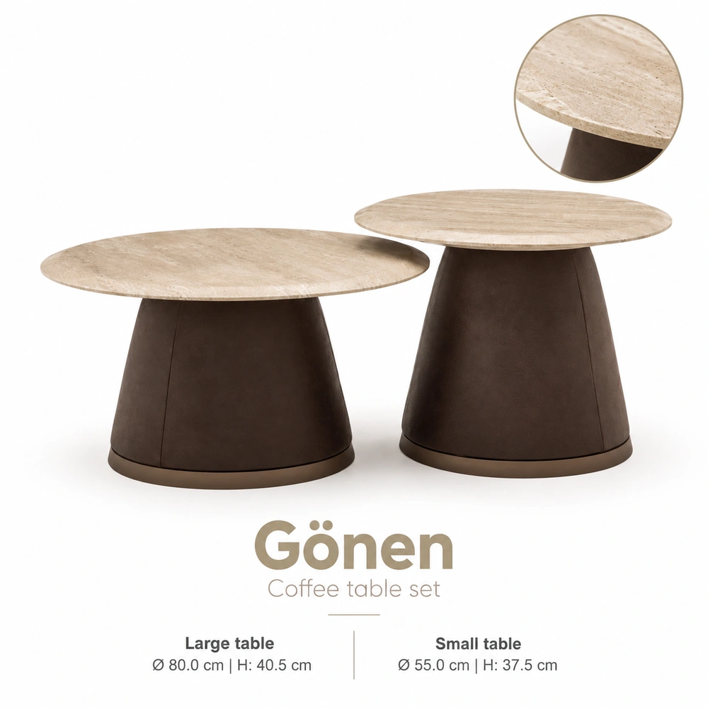 Gonen hotel coffee table set with two round tables in different sizes and coordinated stone-look tops