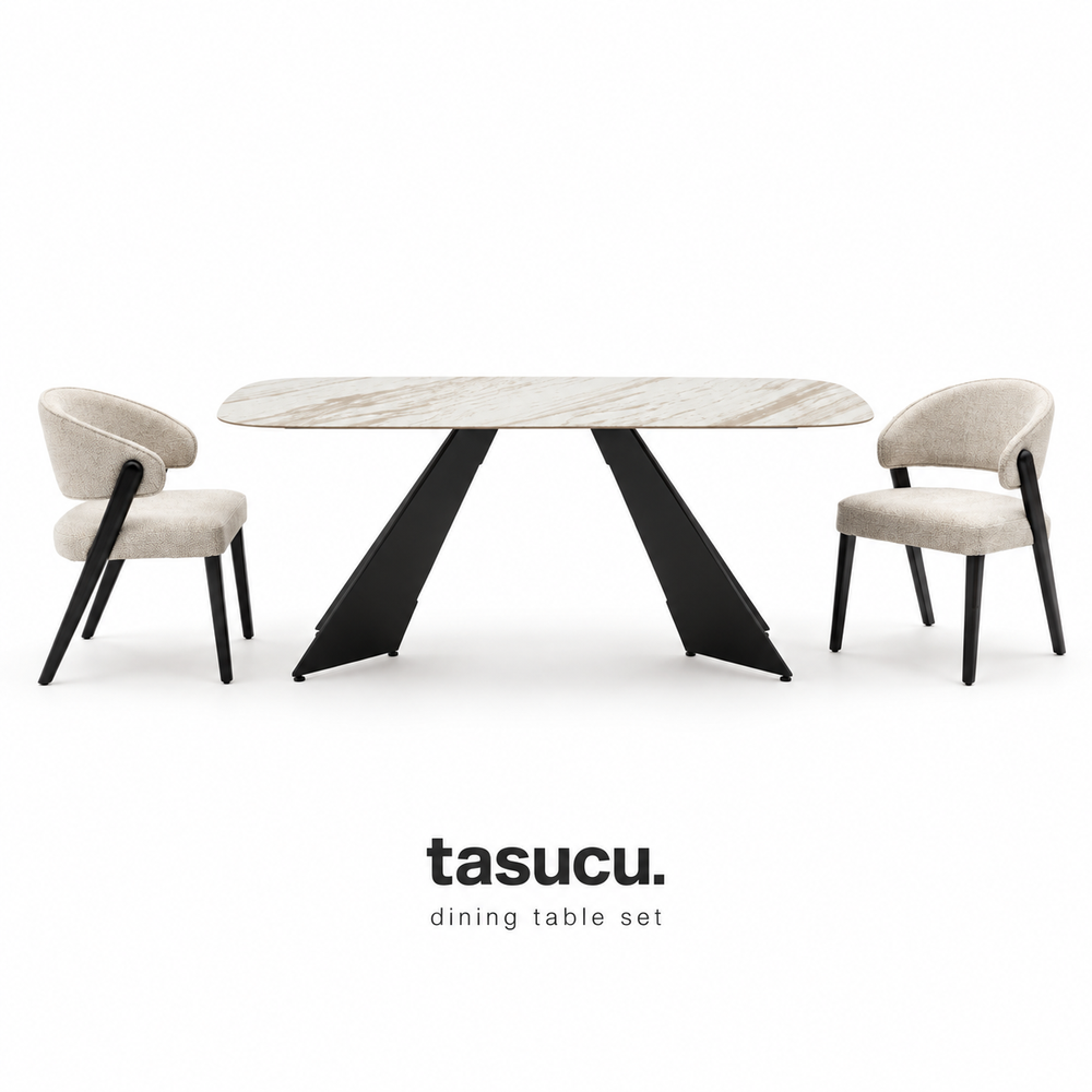 Tasucu dining table set with rectangular tabletop and upholstered chairs for hotel restaurant projects