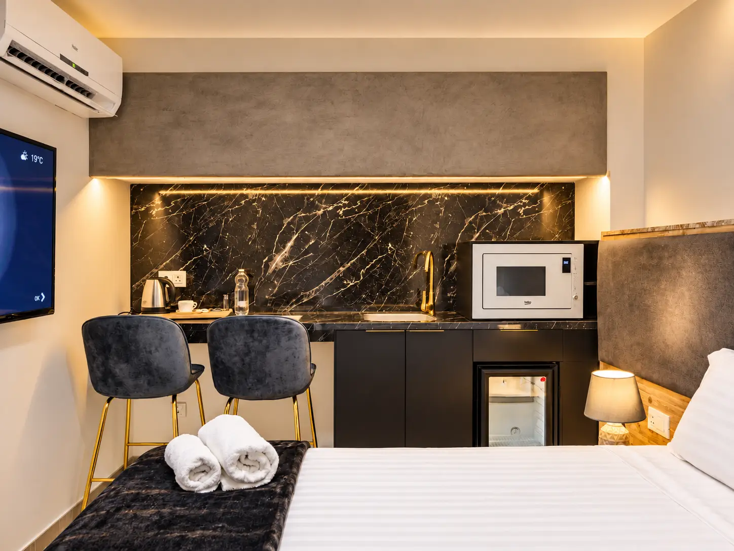 Kitchenette minibar area at The Mike Hotel Malta